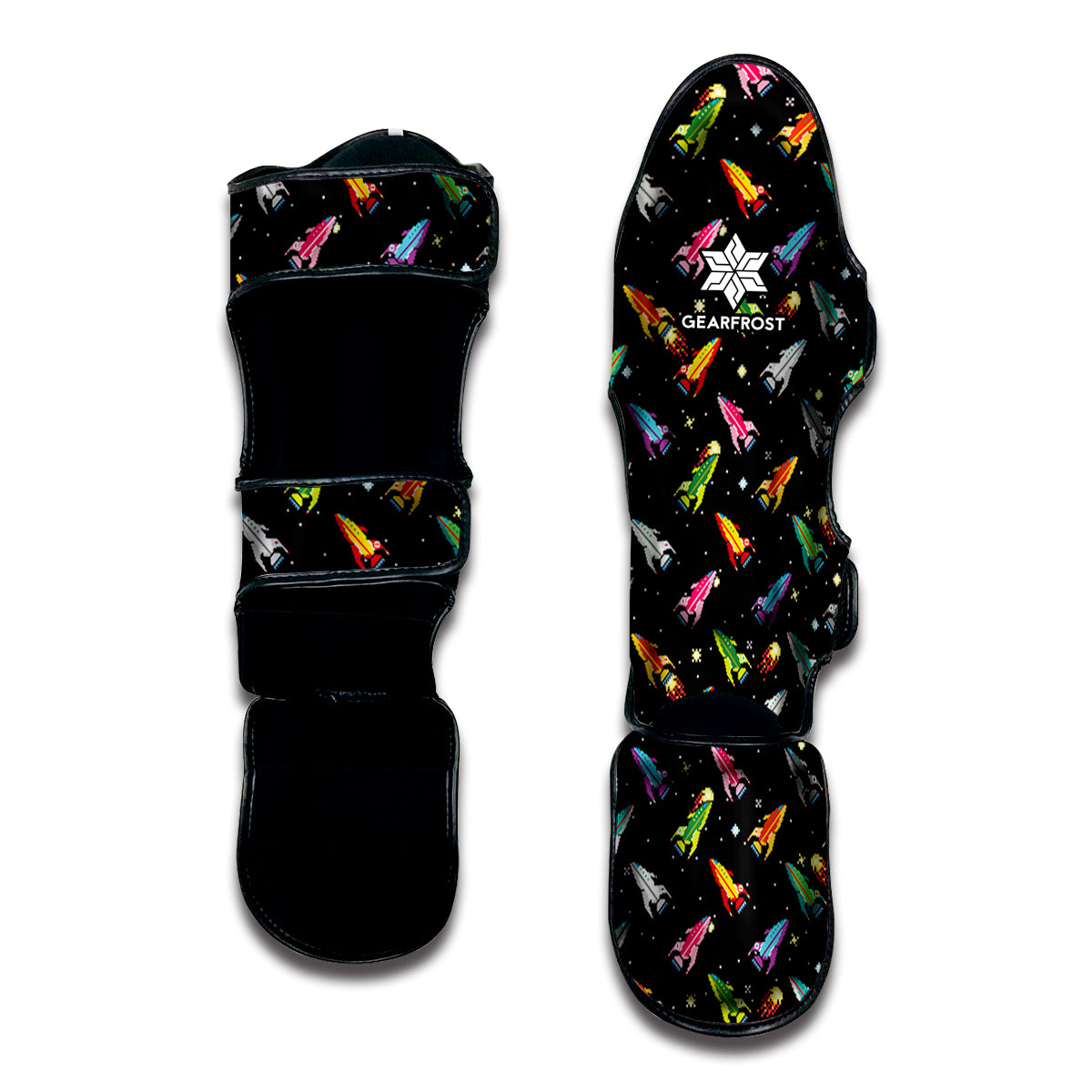 Pixel Spaceships Pattern Print Muay Thai Shin Guard