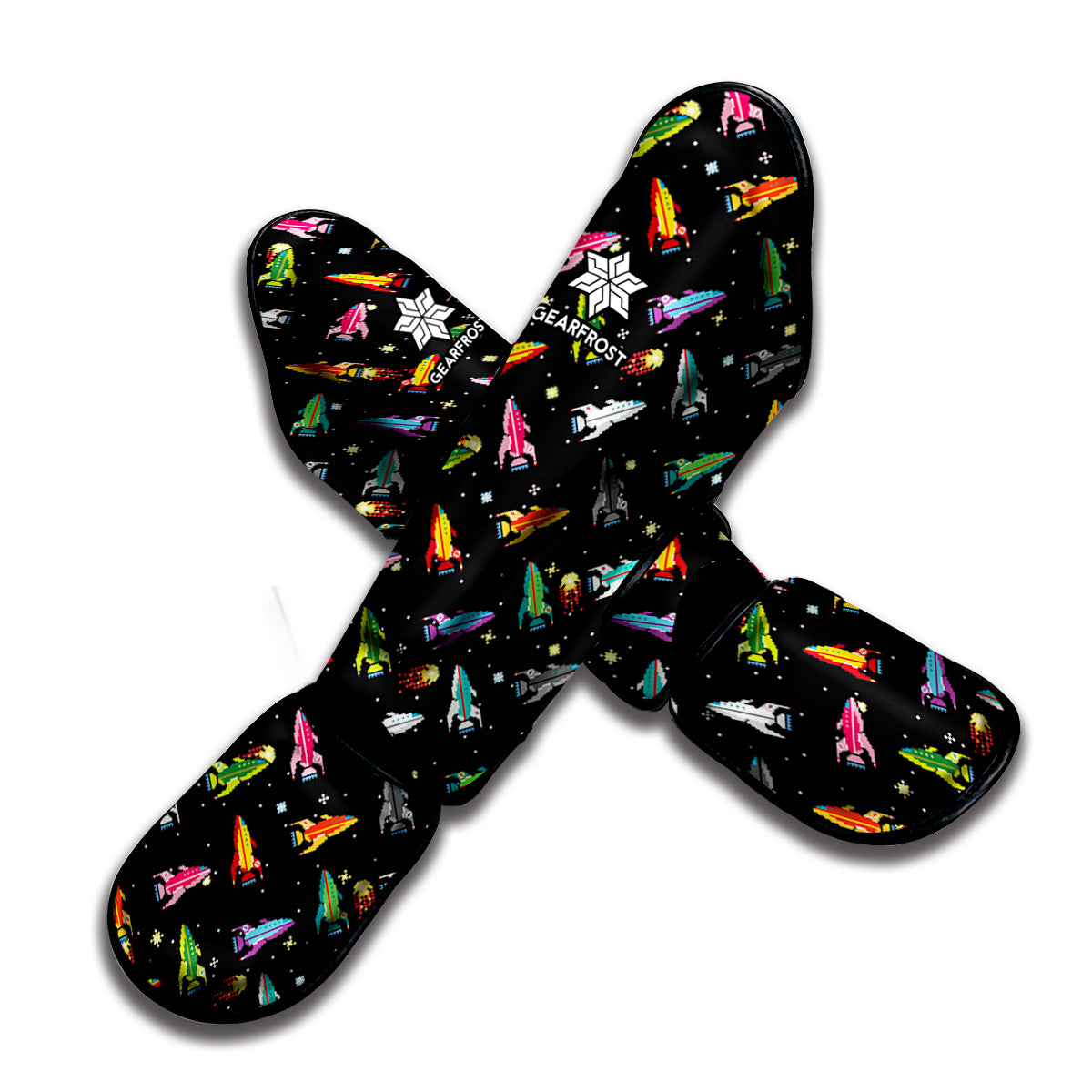 Pixel Spaceships Pattern Print Muay Thai Shin Guard