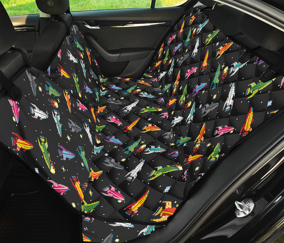 Pixel Spaceships Pattern Print Pet Car Back Seat Cover