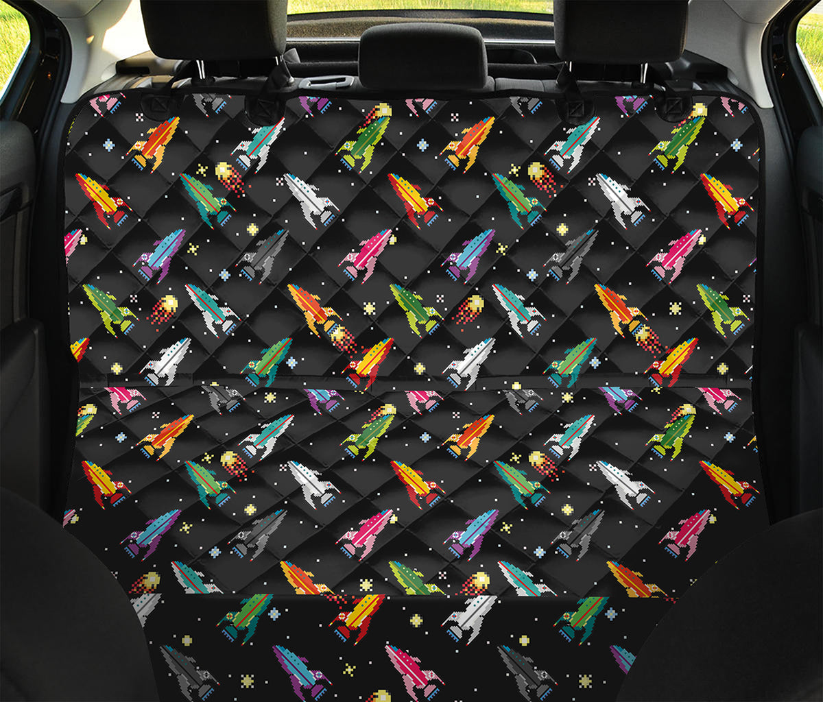 Pixel Spaceships Pattern Print Pet Car Back Seat Cover