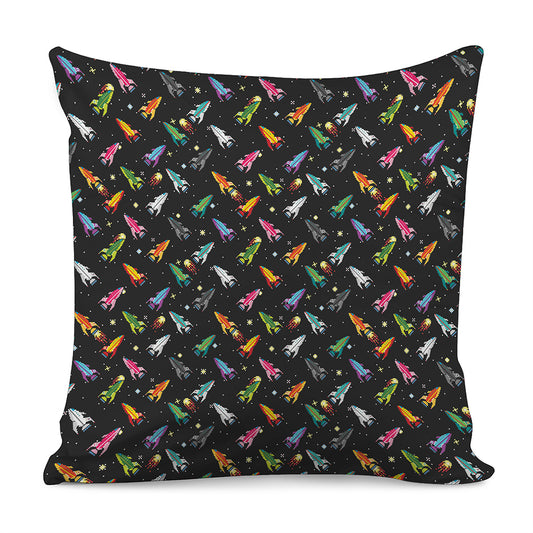 Pixel Spaceships Pattern Print Pillow Cover