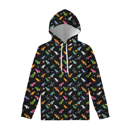 Pixel Spaceships Pattern Print Pullover Hoodie