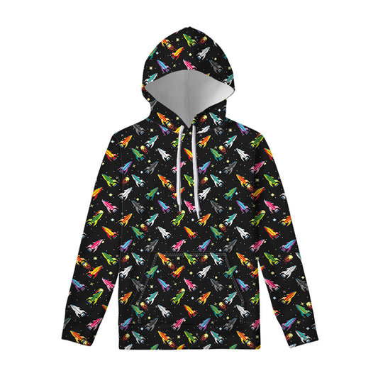 Pixel Spaceships Pattern Print Pullover Hoodie
