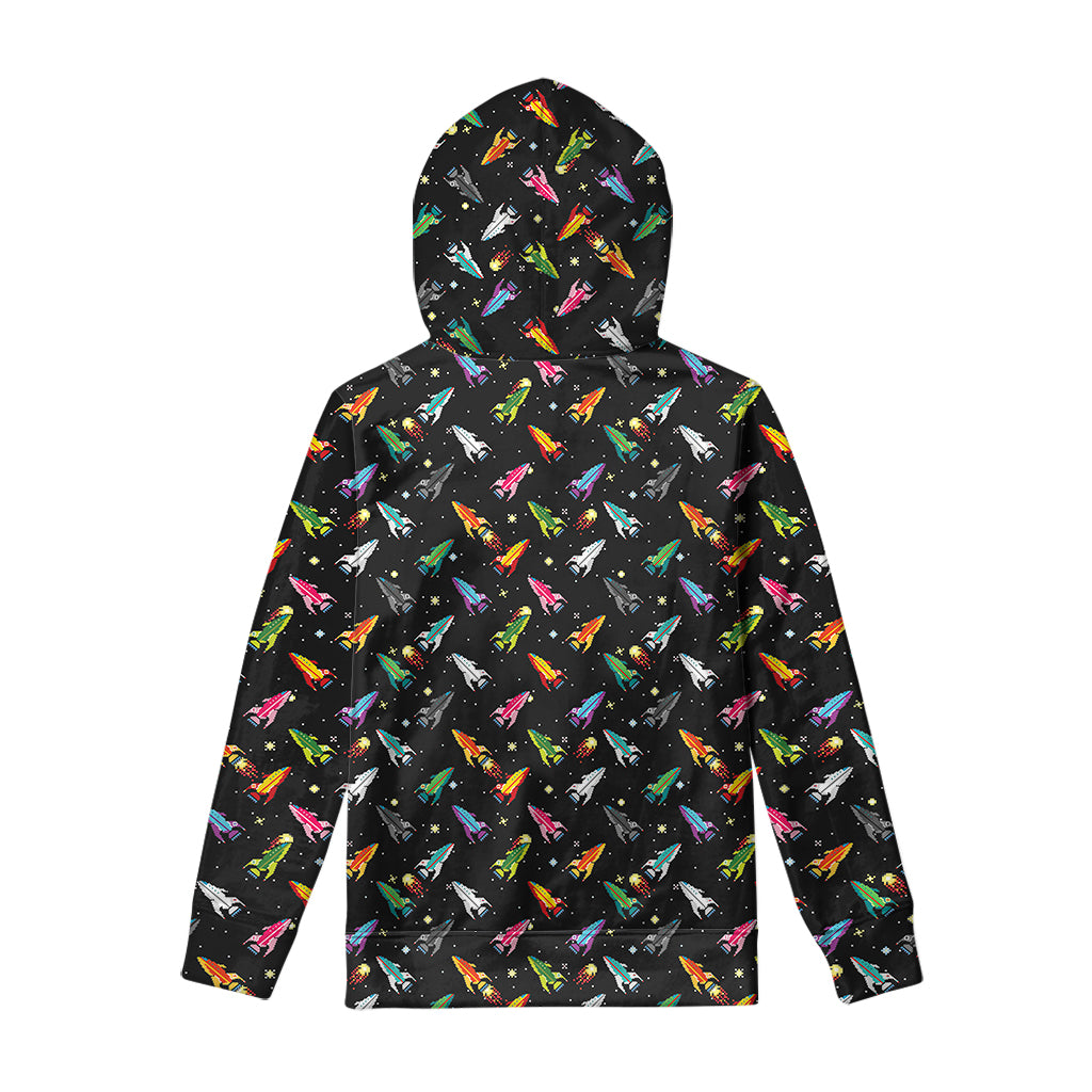 Pixel Spaceships Pattern Print Pullover Hoodie