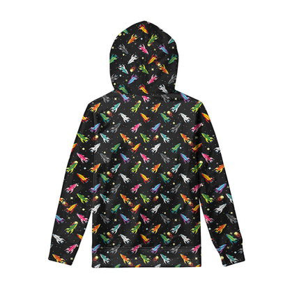 Pixel Spaceships Pattern Print Pullover Hoodie