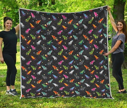 Pixel Spaceships Pattern Print Quilt