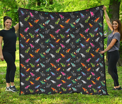 Pixel Spaceships Pattern Print Quilt