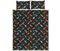 Pixel Spaceships Pattern Print Quilt Bed Set