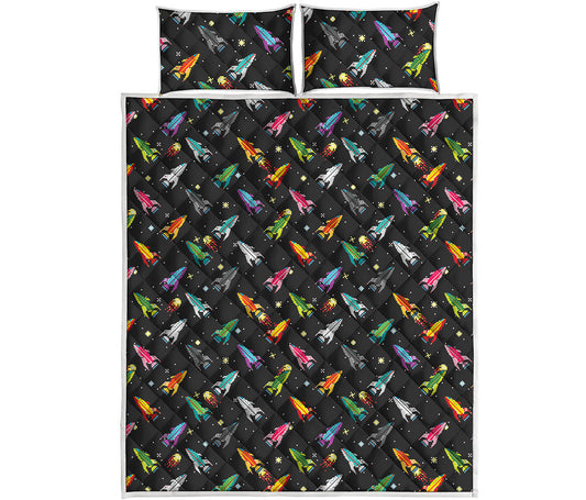 Pixel Spaceships Pattern Print Quilt Bed Set
