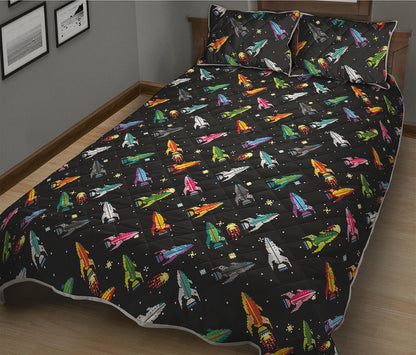 Pixel Spaceships Pattern Print Quilt Bed Set