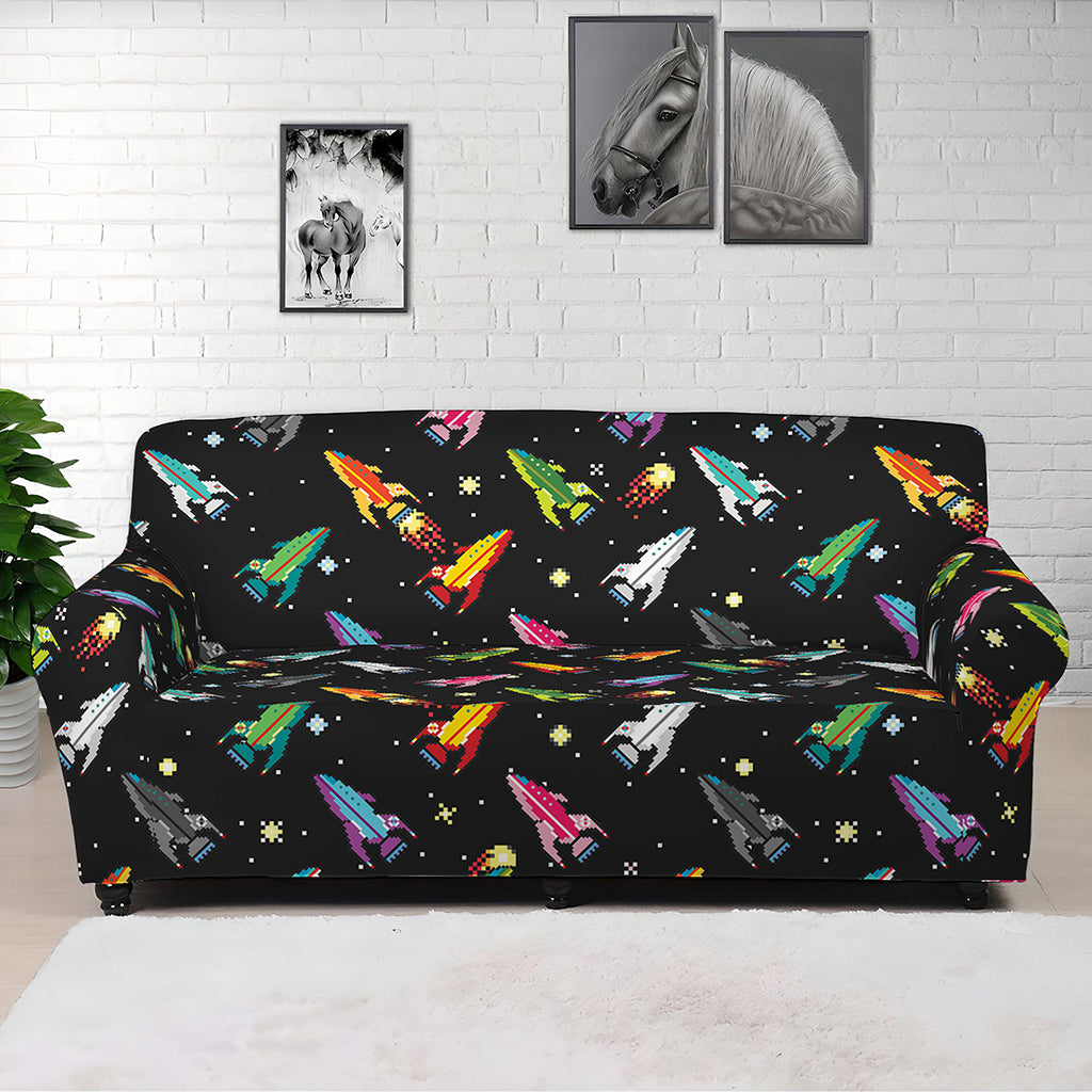 Pixel Spaceships Pattern Print Sofa Cover