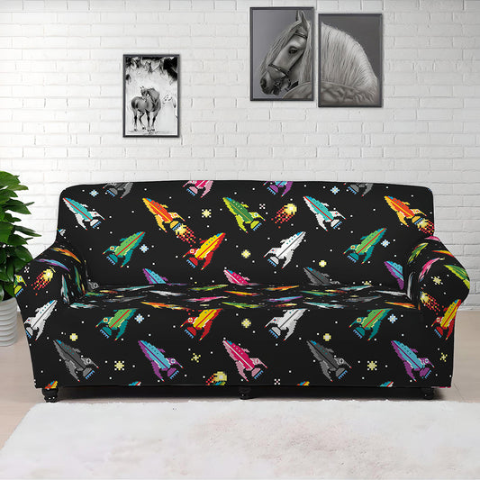 Pixel Spaceships Pattern Print Sofa Cover
