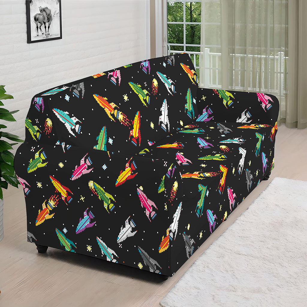 Pixel Spaceships Pattern Print Sofa Cover