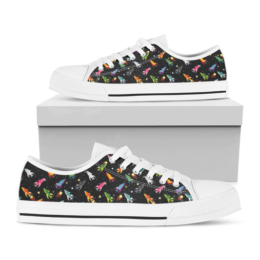 Pixel Spaceships Pattern Print White Low Top Shoes
