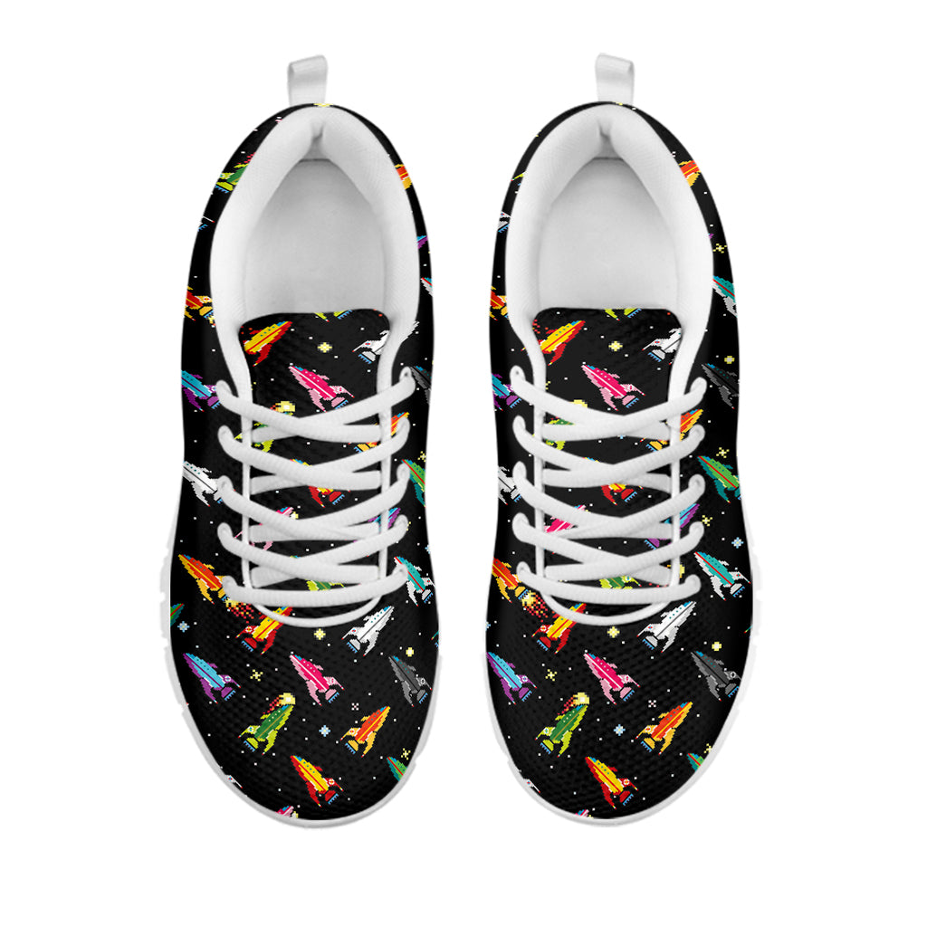 Pixel Spaceships Pattern Print White Sneakers