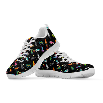 Pixel Spaceships Pattern Print White Sneakers