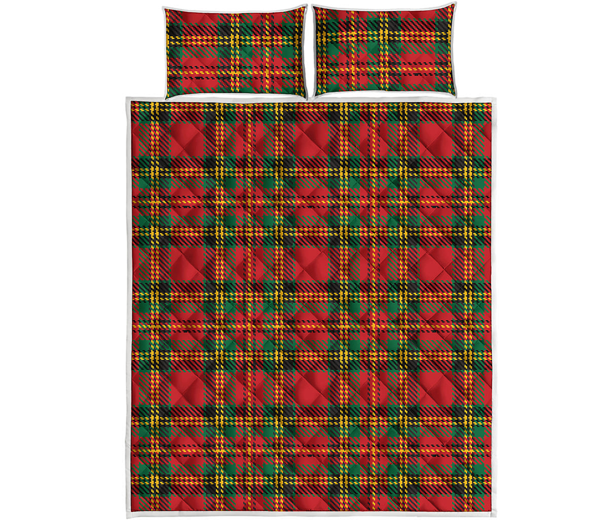 Pixel Stewart Scottish Tartan Print Quilt Bed Set