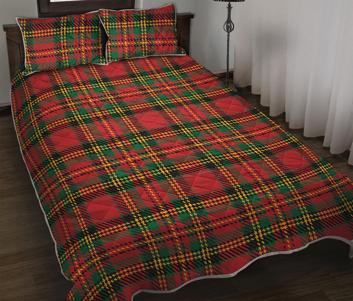 Pixel Stewart Scottish Tartan Print Quilt Bed Set