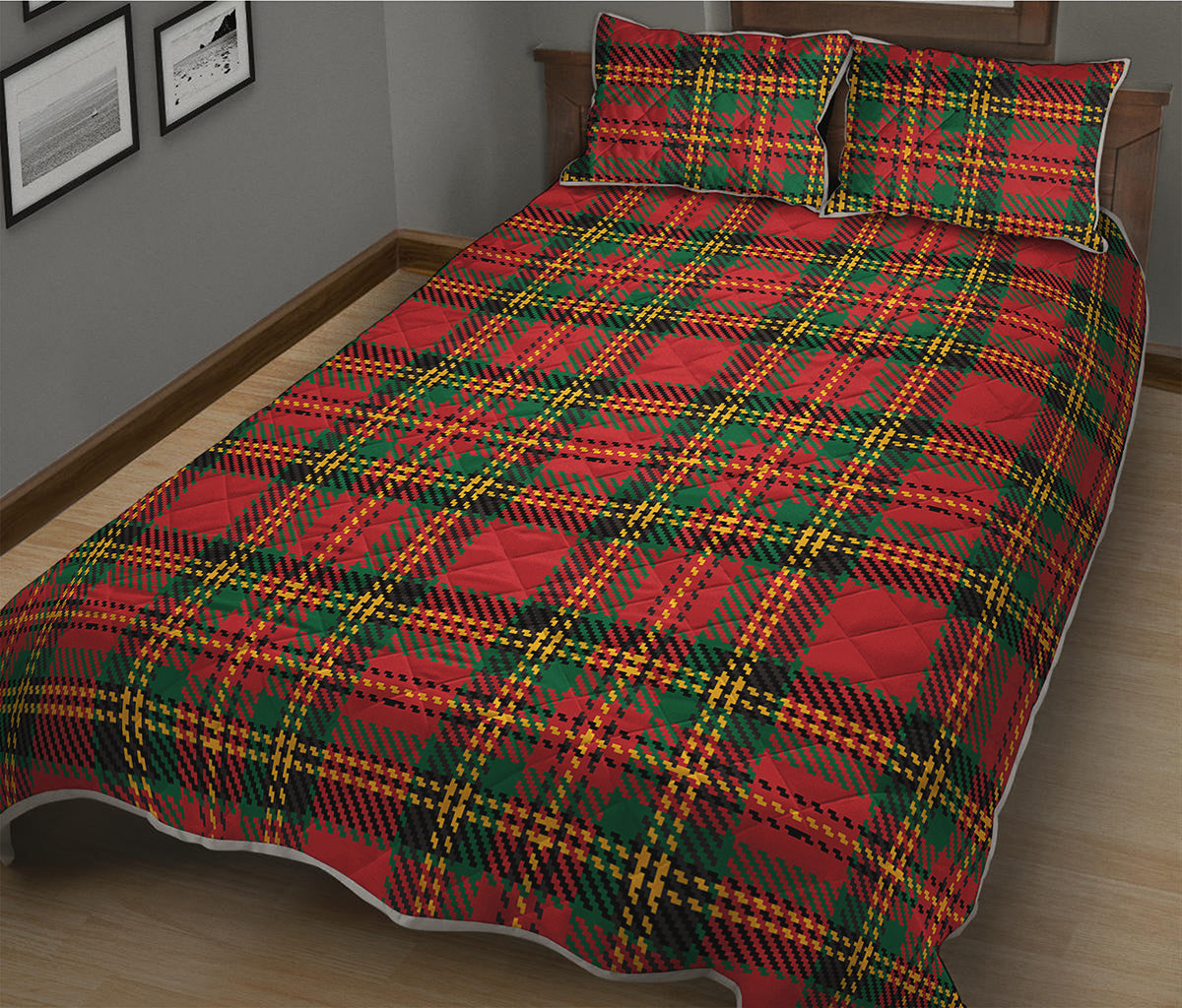 Pixel Stewart Scottish Tartan Print Quilt Bed Set
