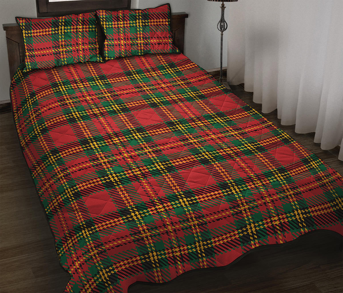 Pixel Stewart Scottish Tartan Print Quilt Bed Set