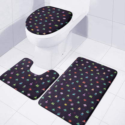 Pixel UFO Aliens Pattern Print 3 Piece Bath Mat Set