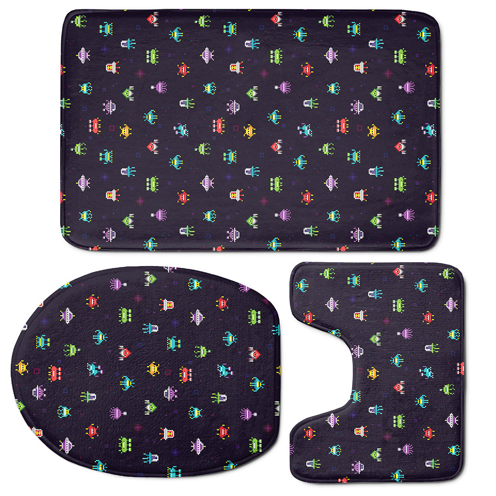 Pixel UFO Aliens Pattern Print 3 Piece Bath Mat Set