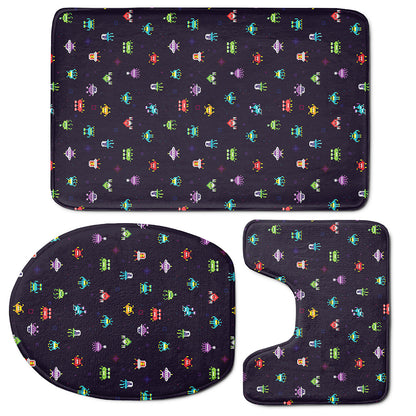 Pixel UFO Aliens Pattern Print 3 Piece Bath Mat Set