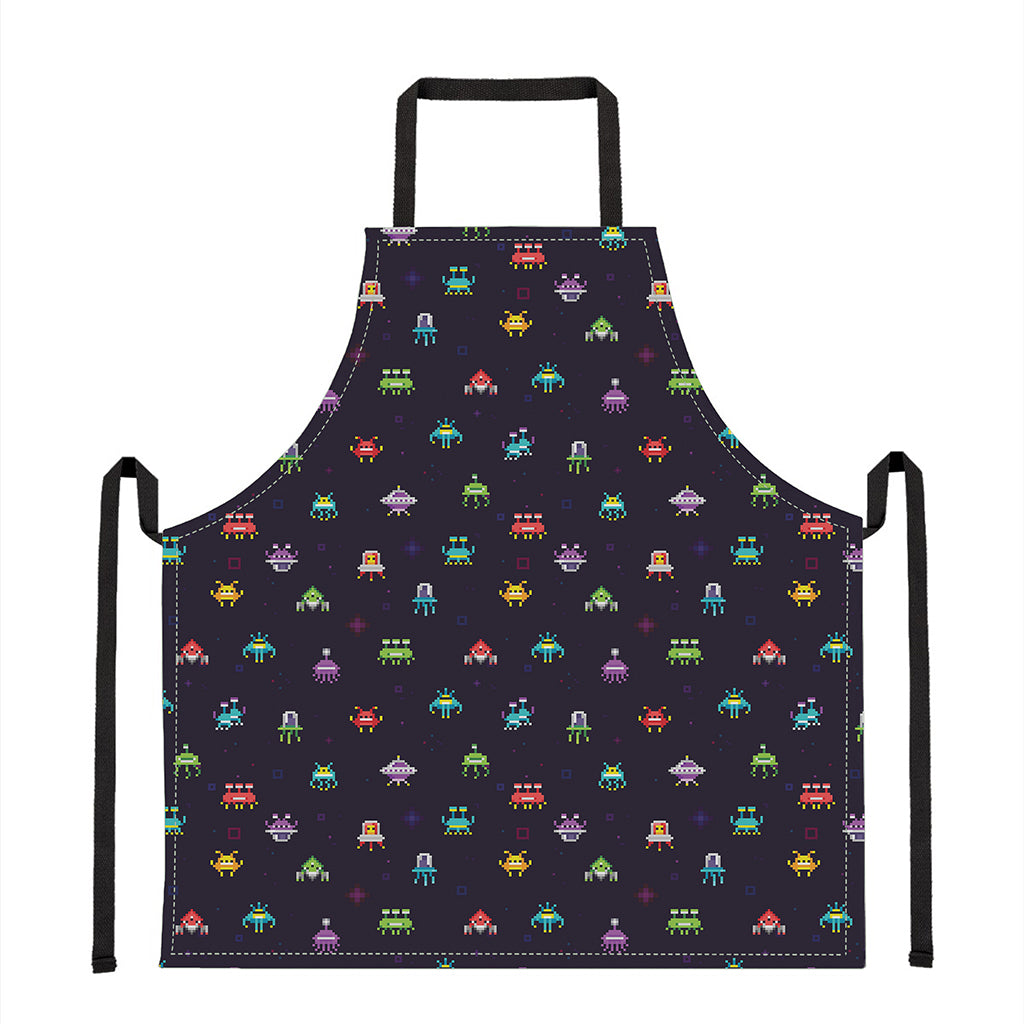 Pixel UFO Aliens Pattern Print Apron