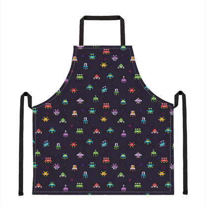 Pixel UFO Aliens Pattern Print Apron