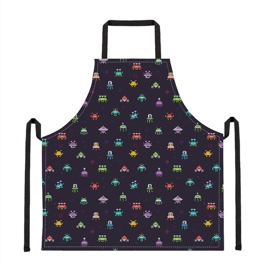 Pixel UFO Aliens Pattern Print Apron