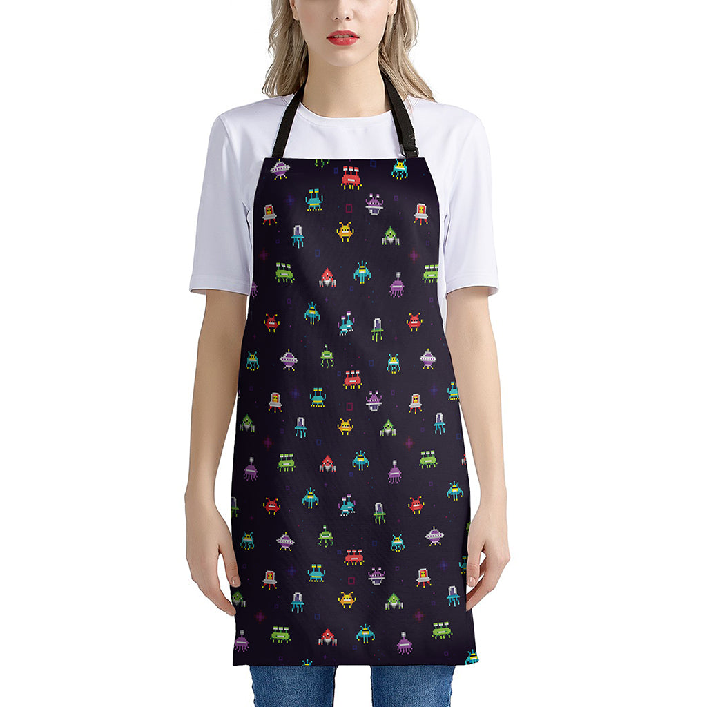 Pixel UFO Aliens Pattern Print Apron