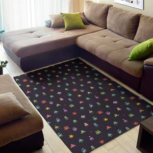 Pixel UFO Aliens Pattern Print Area Rug