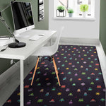 Pixel UFO Aliens Pattern Print Area Rug