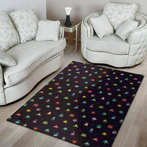 Pixel UFO Aliens Pattern Print Area Rug