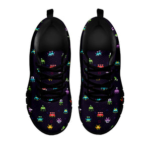 Pixel UFO Aliens Pattern Print Black Sneakers