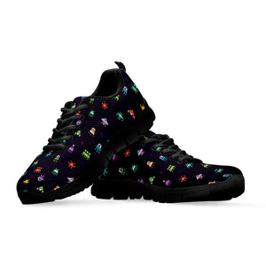 Pixel UFO Aliens Pattern Print Black Sneakers