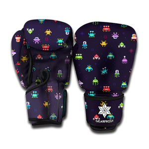 Pixel UFO Aliens Pattern Print Boxing Gloves