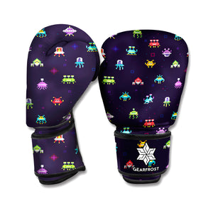 Pixel UFO Aliens Pattern Print Boxing Gloves