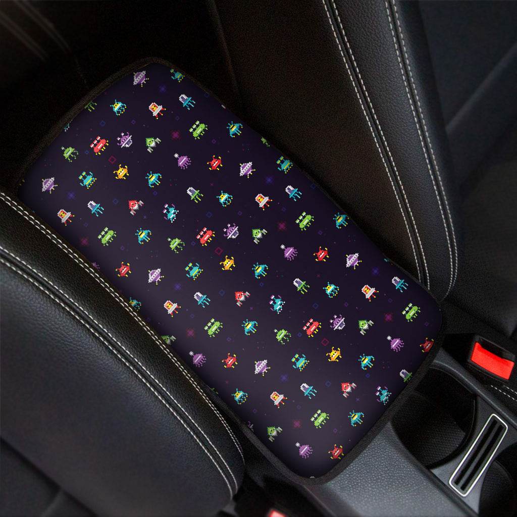 Pixel UFO Aliens Pattern Print Car Center Console Cover