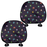 Pixel UFO Aliens Pattern Print Car Headrest Covers