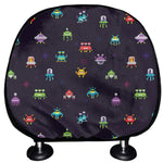Pixel UFO Aliens Pattern Print Car Headrest Covers