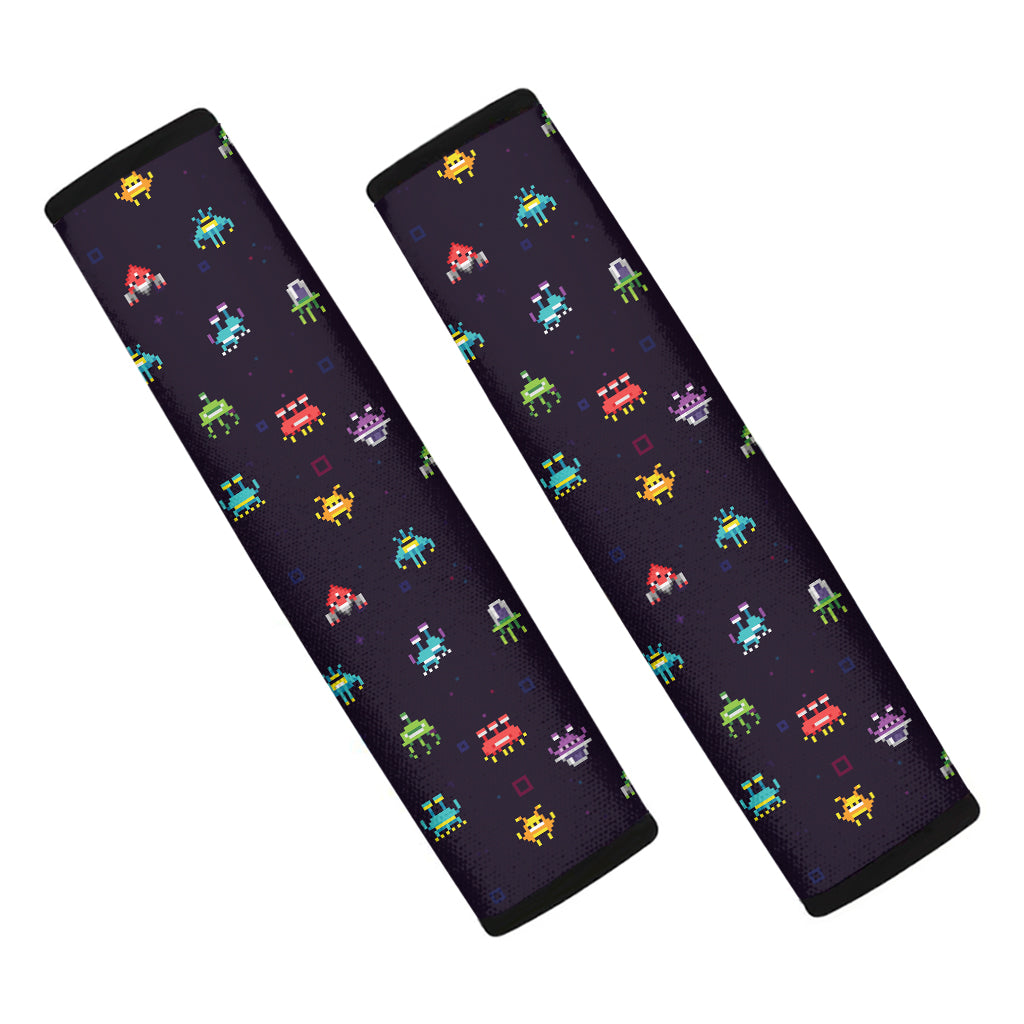 Pixel UFO Aliens Pattern Print Car Seat Belt Covers