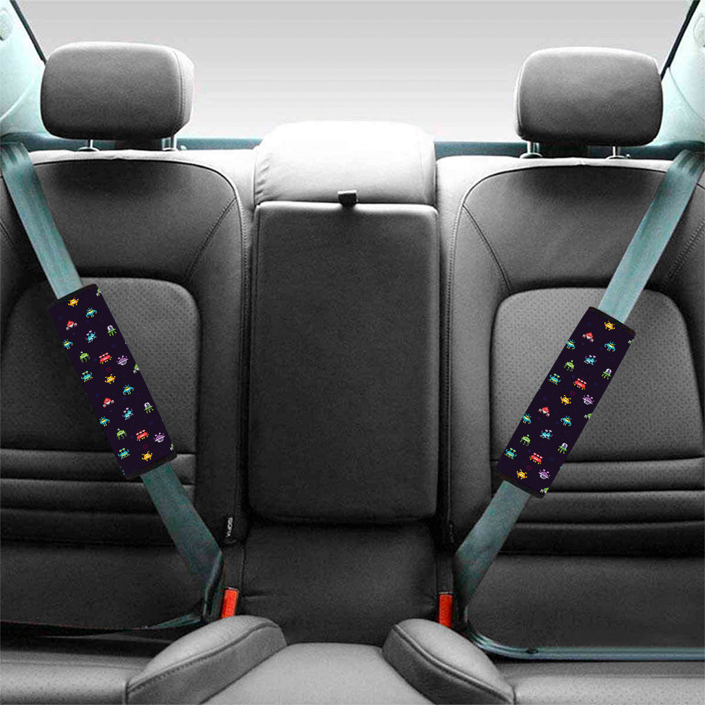 Pixel UFO Aliens Pattern Print Car Seat Belt Covers