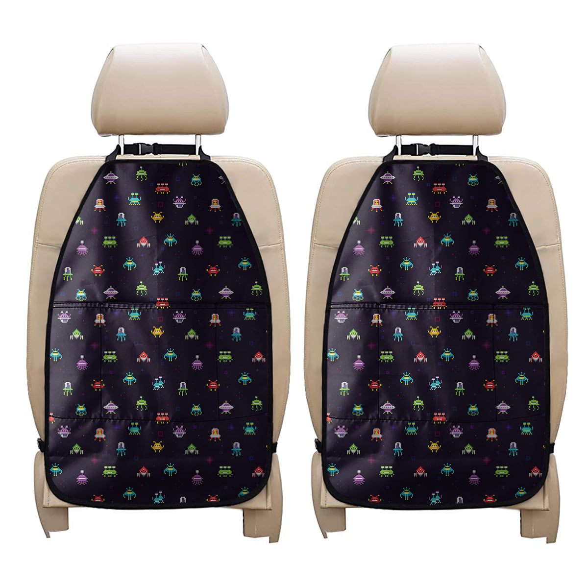Pixel UFO Aliens Pattern Print Car Seat Organizers
