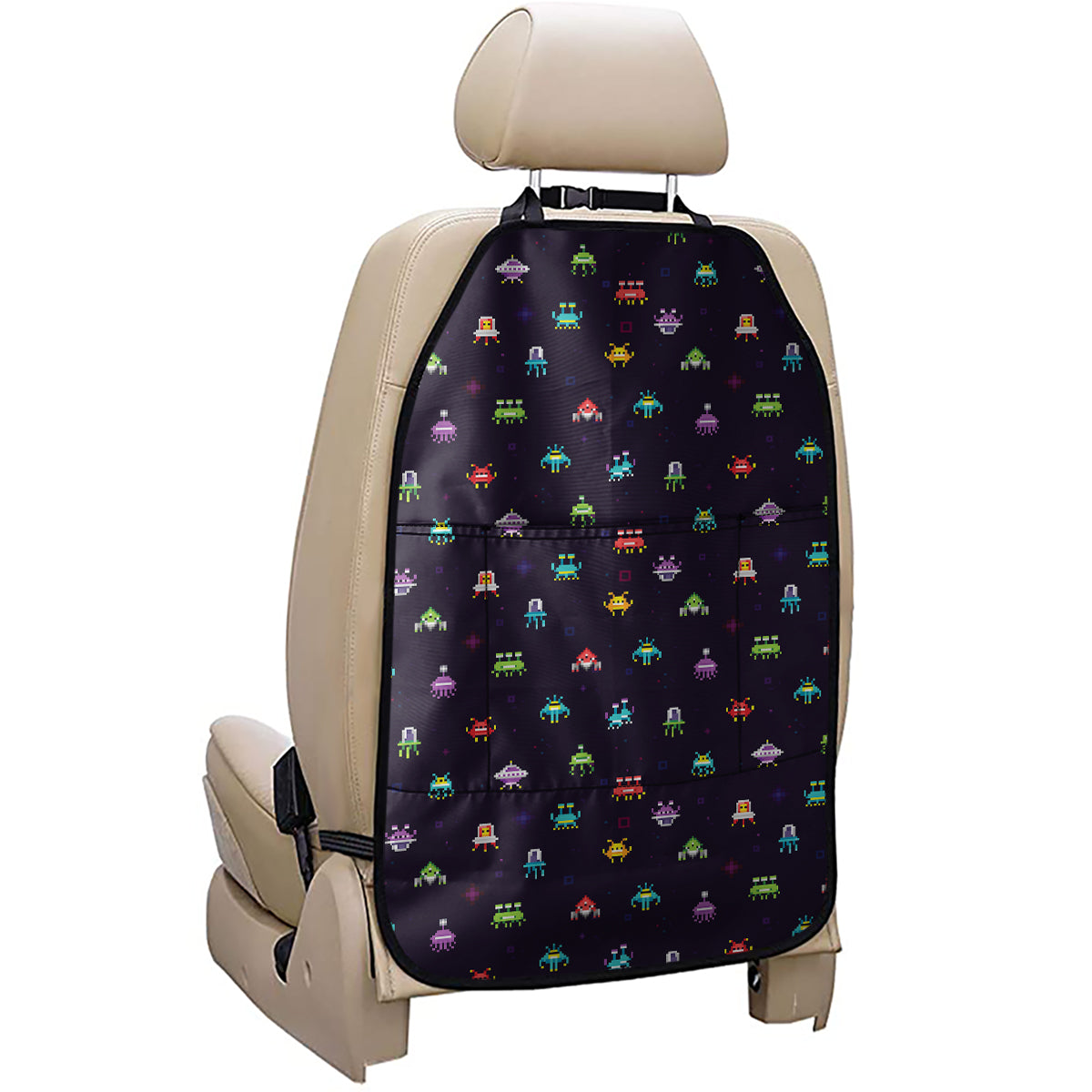 Pixel UFO Aliens Pattern Print Car Seat Organizers