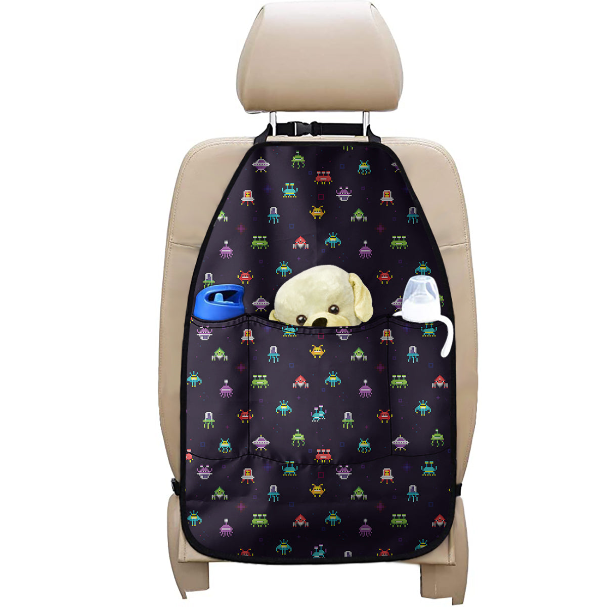 Pixel UFO Aliens Pattern Print Car Seat Organizers