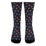 Pixel UFO Aliens Pattern Print Crew Socks