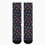 Pixel UFO Aliens Pattern Print Crew Socks