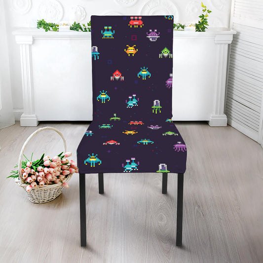 Pixel UFO Aliens Pattern Print Dining Chair Slipcover