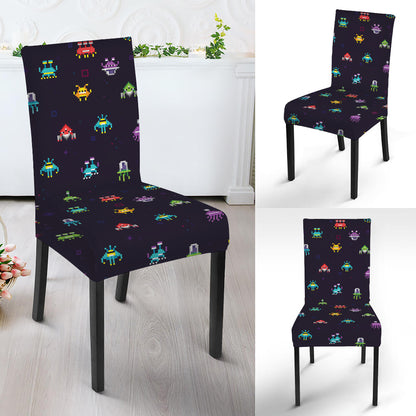 Pixel UFO Aliens Pattern Print Dining Chair Slipcover
